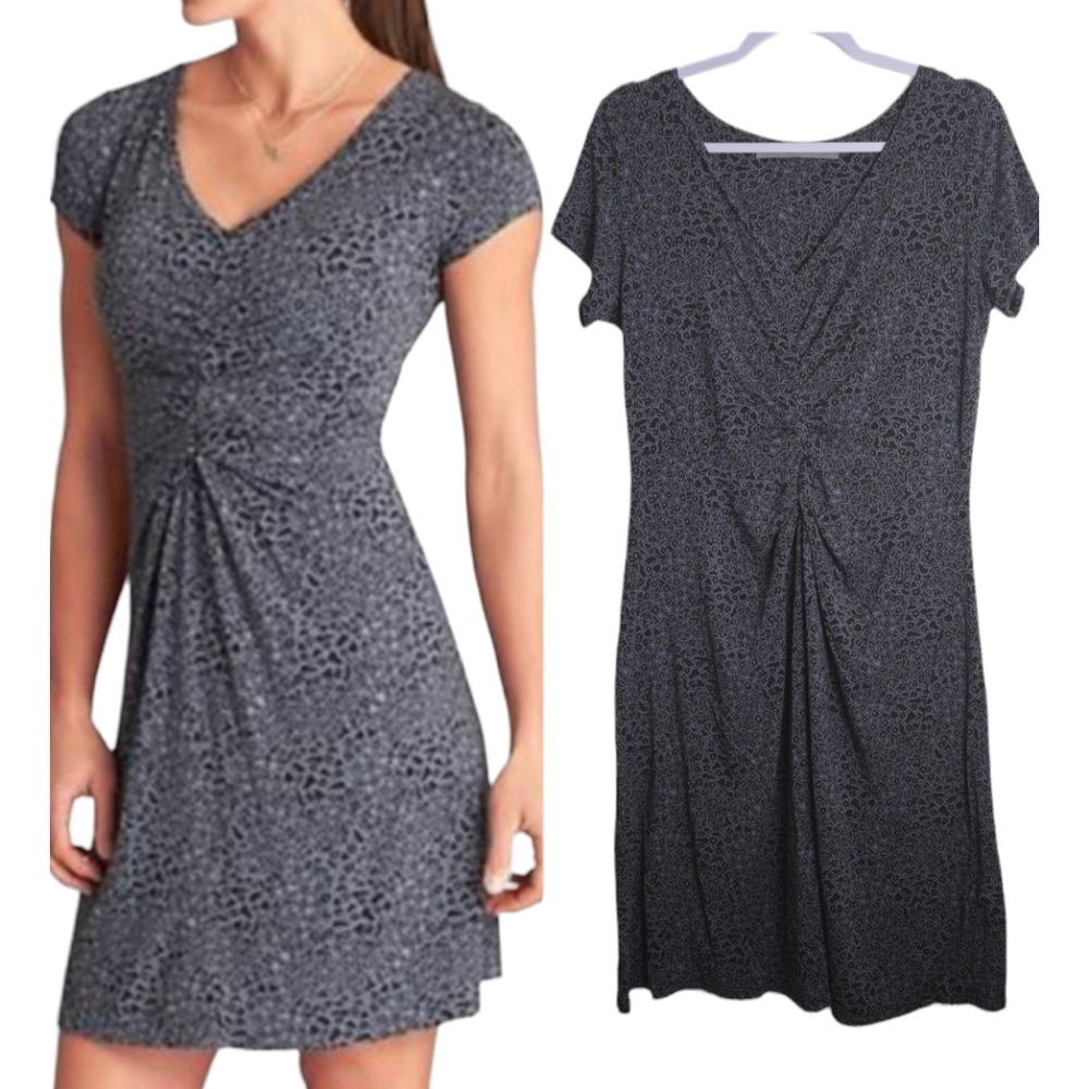 ATHLETA‎ Honey Modal Floral Abstract Print V neck Jersey Dress L
